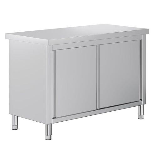 Jocisland 36" x 24" x 33.5" Stainless Steel Work Table with Cabinet, Stainless Steel Table Cabinet with Sliding Doors for Prep Work for Home, Restaurant, Garage and Hotel in Kuwait