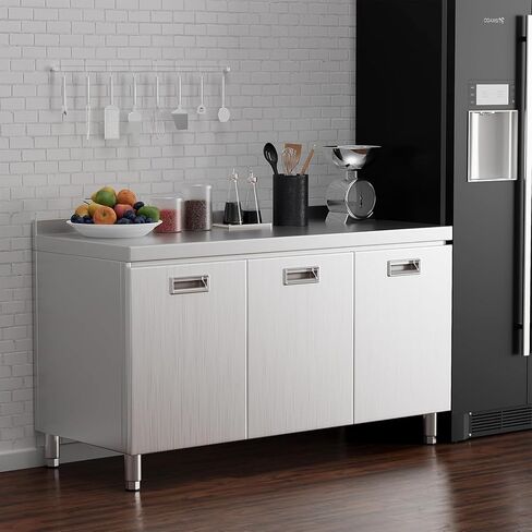 خزانة طاولة من الفولاذ المقاوم للصدأ ZZV للإعداد والعمل مقاس 21 × 66 بوصة، طاولة إعداد شديدة التحمل مع 4 أبواب قابلة للسحب، منضدة عمل تجارية مع خزانة للمطبخ، المطعم، الفندق، المرآب، والمستودع in Kuwait