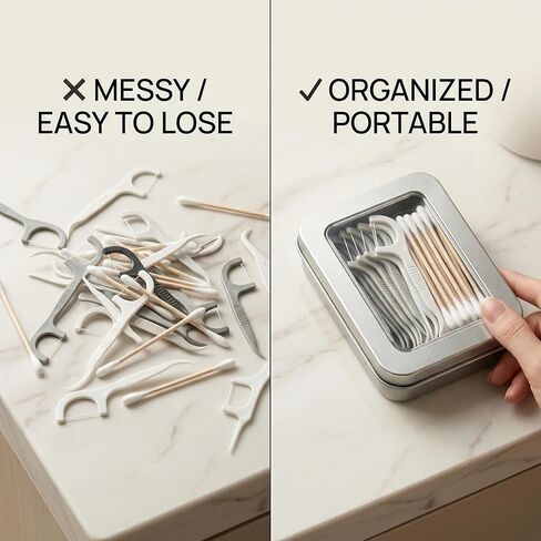 4Pcs Cotton Swab Holder for Travel, Portable Refillable Dental Floss Case Container, Small Floss Picks Box with Transparent Lid for Sewing,Crafts, Storage(Silver) in Saudi Arabia