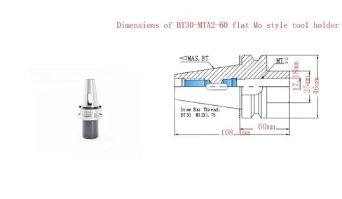 BT30-MTA2-60، مقبض مورس مسطح، الطول الإجمالي: 60 مم، 5 قطعة/الوحدة in Saudi Arabia