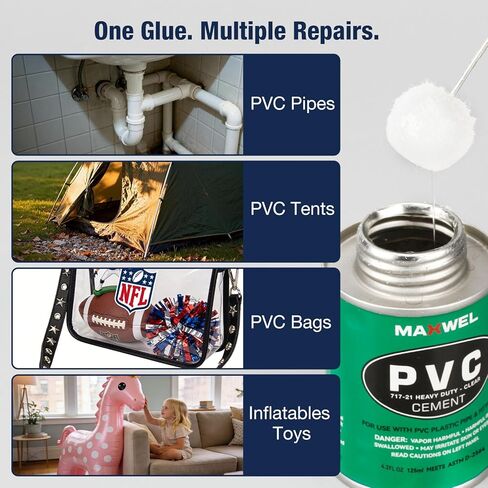 PVC Cement Pipe Glue – Fast Dry Plumbing Solvent Weld Waterproof Clear Finish for PVC Pipe, Vinyl & Inflatable Repair 4.2 fl oz Leak Proof Can in Kuwait
