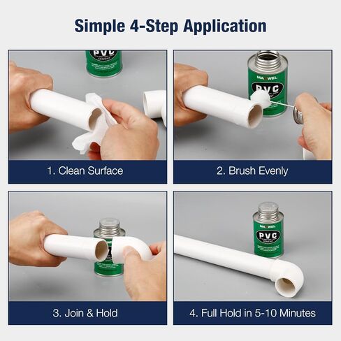 PVC Cement Pipe Glue – Fast Dry Plumbing Solvent Weld Waterproof Clear Finish for PVC Pipe, Vinyl & Inflatable Repair 4.2 fl oz Leak Proof Can in Kuwait