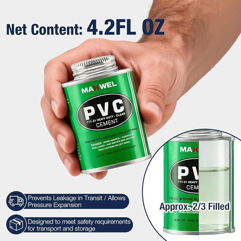 PVC Cement Pipe Glue – Fast Dry Plumbing Solvent Weld Waterproof Clear Finish for PVC Pipe, Vinyl & Inflatable Repair 4.2 fl oz Leak Proof Can in Kuwait