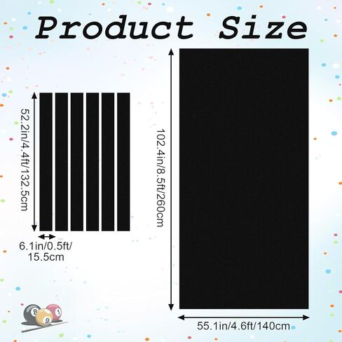 8.5 Feet Pool Table Cloth, 102.4 × 55.1 Inch Black Billiard Cloths Durable Pool Table Felt Replacement Kit with 6 Pcs 52.2 × 6.1 Inch Cloth Strips for Home, Bars, Clubs in Saudi Arabia