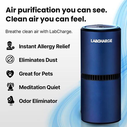 Lab Charge Small Ionic Air Purifier for Home & Bedroom – Silent HEPA Filter – Covers 250 Sq Ft - Free Cleaner for Pets, Hair, Smoke, Dust, Odors & Dander – Compact & Blue Design - Pack of 3 in Kuwait