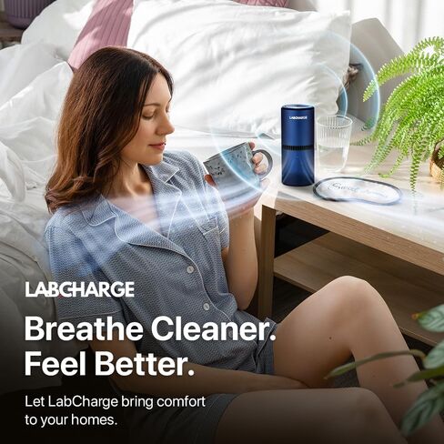 Lab Charge Small Ionic Air Purifier for Home & Bedroom – Silent HEPA Filter – Covers 250 Sq Ft - Free Cleaner for Pets, Hair, Smoke, Dust, Odors & Dander – Compact & Blue Design - Pack of 3 in Kuwait