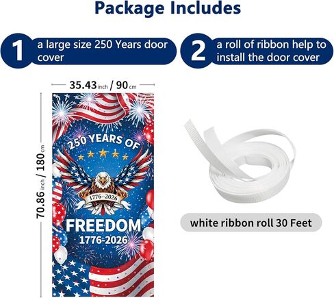 غطاء باب الذكرى السنوية الـ 250 لبروبسين، لافتة مقاس 6 × 2.9 قدم 1776-2026، لوازم حفلات عيد الميلاد الـ 250 لأمريكا النسر، ديكور حائط معلق مع حلقات نحاسية لديكورات الأبواب الداخلية والخارجية in Kuwait