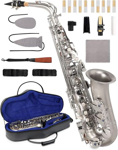AKLOT Handcrafted E-Flat Alto Saxophone: Gold Brass Body with Clear, Balanced Tone, Secure Air Seal, Durable 23-Key System, Includes Stylish Case, Saxophone Cleaning Kit, Reeds & Gloves (BL-SF) in Kuwait