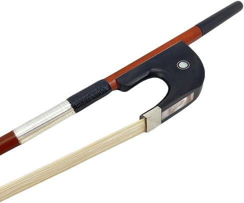 Brazilianwood 1/2 Size Upright Bass Bow Hand-Crafted Unbleached Mongolian Horsehair for Student & Intermediate Double Bass Bow for Rich Tone (1/2-Size High-Handle Bass Bow Ebony Frog 1) in Saudi Arabia