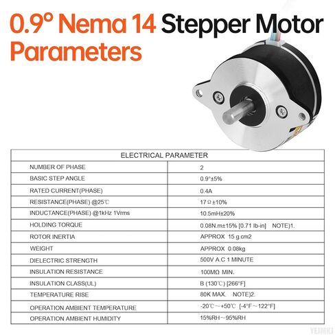 0.9° Round Nema 14 Stepper Motor 2 Phase High Torque 8Ncm(11.33oz·in) Bipolar 0.4A 17Ω 36-20mm 4-Lead Shaft 15mm φ5mm 36mm Stepper Motor Cable 0.5M for 3D Printer DIY Robot CNC Machine in Kuwait