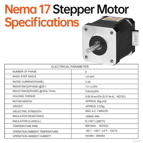 Nema 17 Stepper Motor 2 Phase 1.8‌°‌ 0.6Nm(84.97oz·in) High Torque Bipolar 48mm 1.2Ω 2.3A 4-Wire Shaft 24mm φ5mm 42 Stepper Motor Cable 1M for 3D Printer DIY Robot CNC Machine in Kuwait