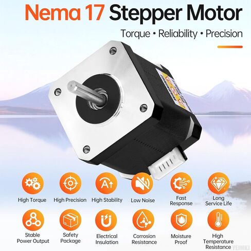 Nema 17 Stepper Motor 2 Phase 1.8‌°‌ 0.6Nm(84.97oz·in) High Torque Bipolar 48mm 1.2Ω 2.3A 4-Wire Shaft 24mm φ5mm 42 Stepper Motor Cable 1M for 3D Printer DIY Robot CNC Machine in Kuwait