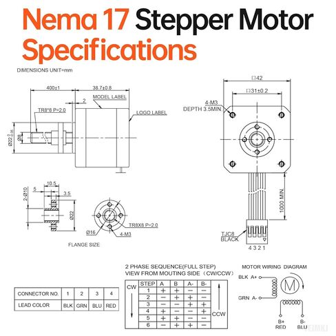 3 Pack Nema 17 Stepper Motor TR8x8 400mm with T8 Lead Screw 1.8‌°‌ 2 Phase High Torque 0.44Nm (62.31oz·in) Bipolar 1.7A 2.2Ω 39mm 42 Stepper Motor incl. Cable 1M for 3D Printer DIY Robot CNC in Kuwait