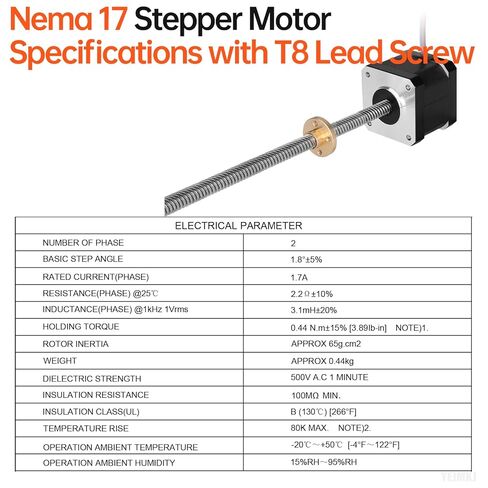 3 Pack Nema 17 Stepper Motor TR8x8 400mm with T8 Lead Screw 1.8‌°‌ 2 Phase High Torque 0.44Nm (62.31oz·in) Bipolar 1.7A 2.2Ω 39mm 42 Stepper Motor incl. Cable 1M for 3D Printer DIY Robot CNC in Kuwait