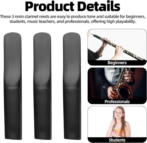 3pcs Resin Clarinet Reeds, 2.5 Strength Bb Plastic Clarinet Reed Traditional Style Bass Saxophone Mouthpiece Replacement Part Accessories for Beginners Students Educators Music Lovers(Black) in Kuwait