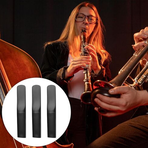 3pcs Resin Clarinet Reeds, 2.5 Strength Bb Plastic Clarinet Reed Traditional Style Bass Saxophone Mouthpiece Replacement Part Accessories for Beginners Students Educators Music Lovers(Black) in Kuwait