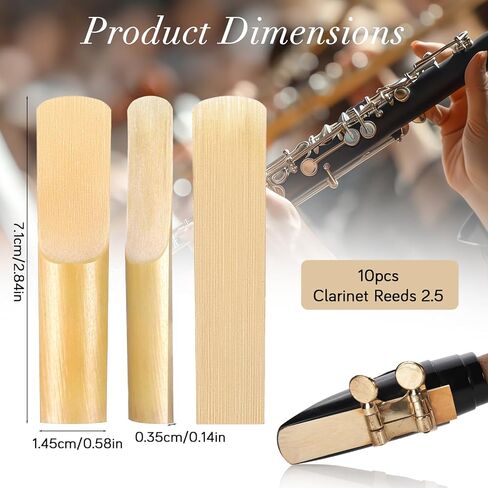 10 Pack Bb Clarinet Reeds Strength 2.5 – Natural Cane Reeds for Beginners & Students | Includes Protective Storage Case | B-Flat Clarinet Replacement Reed for Practice & Performance in Kuwait