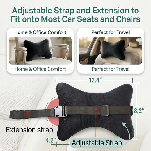 Aeris Car Headrest Pillow,%100 Memory Foam Car Neck Pillow for Driving with Strap - Carry Bag - Maximum Neck Support for Car Seat - Portable Small Travel Pillow - Perfect for Camping and Traveling in Kuwait