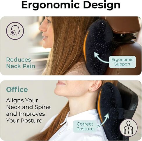 Aeris Car Headrest Pillow,%100 Memory Foam Car Neck Pillow for Driving with Strap - Carry Bag - Maximum Neck Support for Car Seat - Portable Small Travel Pillow - Perfect for Camping and Traveling in Kuwait