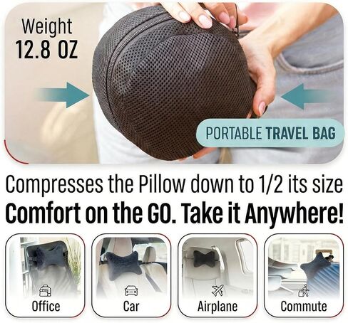 Aeris Car Headrest Pillow,%100 Memory Foam Car Neck Pillow for Driving with Strap - Carry Bag - Maximum Neck Support for Car Seat - Portable Small Travel Pillow - Perfect for Camping and Traveling in Kuwait