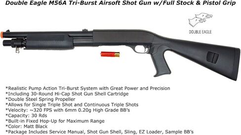 Double Eagle DE M56A CQB Tri-Burst Airsoft Spring Powered Shot Gun w/Full Stock & Pistol Grip Airsoft Toy in Kuwait