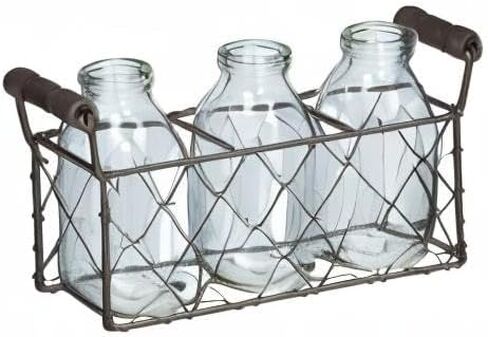 Chicken Wire Rectangle Decorative Metal Basket with Three Glass Bottles in Kuwait