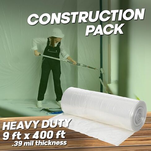 Painter's Plastic Film Heavy Duty 0.39 mil, 400' Length x 9' Width High, High Density Painters Plastic Sheeting Roll in Box with Dispense Hole for Easy Paint Plastic Covering in Saudi Arabia