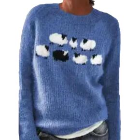 Sheep Sweater for Women Teenagers Crew Neck Long Sleeve Knitted Vintage Pullover Cute Sweaters in Kuwait