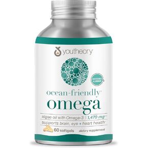 يوثيوري أوشن فريندلي أوميجا، زيت الطحالب مع أوميجا 3، أوميجا نباتية، أوميجا نباتية، يدعم صحة الدماغ والعين والقلب، 60 كبسولة هلامية in Kuwait