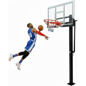 Garvee In Ground Basketball System 8-10ft, Quick Adjustable Basketball Hoop ＆Goals Outdoor with 55 Inch Shatterproof Tempered Glass Backboard for Kids/Youth/Adults in Saudi Arabia