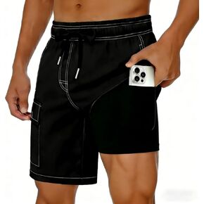 Mens Swim Trunks with Compression Liner 2 in 1 Swim Shorts Summer Beach 7 inch Board Shorts with Pockets in Saudi Arabia