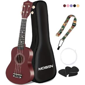 MOSEN 21 بوصة القيثارة للمبتدئين، مجموعة سوبرانو القيثارة للمبتدئين، حزمة سفر جيتار صغير مع حزام حقيبة أزعج يختار سلاسل النايلون الخشب الصلب هدية Uke (الخشب الطبيعي) in Kuwait