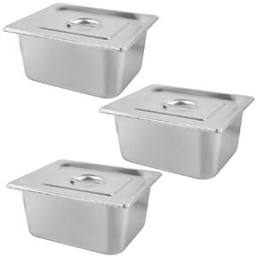 3 Pack Anti-Jam Hotel Pans, 1/2 Size 6 Inch Deep Steam Table Pan with Lid, Catering Storage Metal Food Pan for Home, Restaurant, Buffet in Kuwait