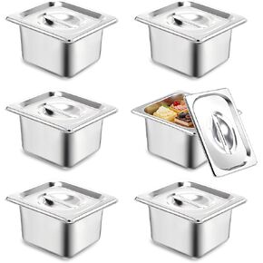 6 عبوات من مقالي الفنادق مع غطاء، مجموعة مقالي طاولة بخار بحجم 1/6 للطعام، مقلاة تقديم طعام تجارية عميقة مقاس 4 بوصات من الفولاذ المقاوم للصدأ مقالي بخار للفنادق والبوفيه والمطاعم والحفلات in Kuwait
