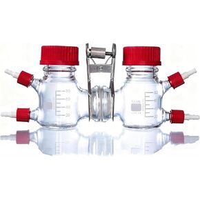 غرفة التفاعل الكهروكيميائي الميكروبي، مفاعل زجاجي عالي البورسليكات ثنائي الخلية من النوع H، غرفة التفاعل الكهروكيميائي، مع غشاء تبادل البروتون ومنفذ البرج، لتجارب سوائل المختبر in Kuwait