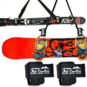 Fat Cookie Outdoors Ski and Pole Carrier Strap 2 Pack Set for Carrying Snowboard, Skis and Poles. Pair of Ski Carrier Straps with Adjustable Shoulder Sling for Kids, Men and Women. in Kuwait