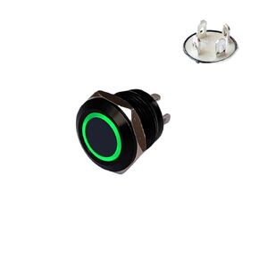 مفتاح زر معدني أسود صغير جدًا 12 مم IP65 LED 3V-24V 50mA بدون قفل شعار حلقة التبديل لاستبدال لوحة أجهزة الكمبيوتر (حلقة خضراء 12 مم، LED 12-24 فولت) in Kuwait