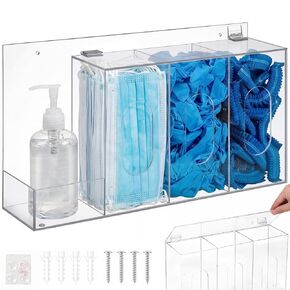 Xuhal Hand Sanitizer and Glove Holder Dispenser with Lid Clear Acrylic Wall Mount or Tabletop 4 Compartments Hygiene Station for Disposable Face Mask Shoe Cover Hairnets Industrial Commercial Use in Kuwait