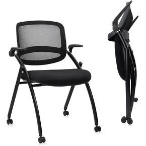 CLATINA Stackable & Foldable Conference Room Chairs, Waiting Room Chairs with Wheels & Lumbar Support, Ergonomic Mesh Bouncing Back Folding Chair for Office Meeting Schools Training, Black in Kuwait