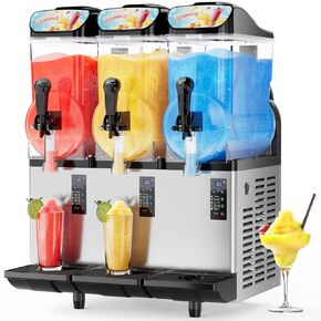45L 110V Commercial Slushy Machine with LED Light, 15L×3 Tanks Commercial Frozen Drink Machine, Stainless Steel Margarita Slushie Maker, Quick Making,for Wine Cocktails, Daiquiri Juice in Kuwait