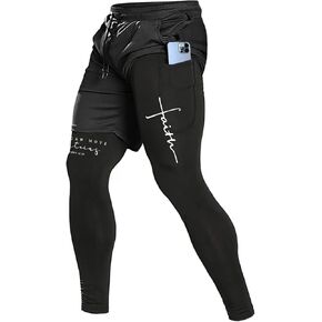 OEBLD Mens Christian Bible 2 in 1 Running Pants Elastic Christ Faith Waist Workout Gym Pants with Compression Liner in Kuwait