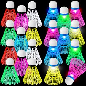 Soulchen 24 Pack 12 Pcs Colorful Badminton Birdies and 12 Pcs Glow in the Dark LED Shuttlecocks for Badminton Indoor Outdoor Training Exercise Gym Sports Activities in Kuwait
