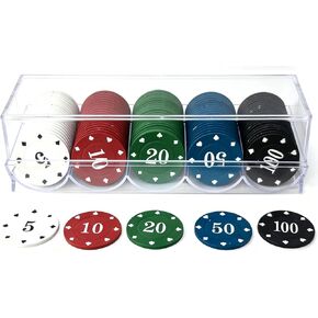 مجموعة رقائق البوكر البلاستيكية مع صندوق تخزين للعبة البلاك جاك، تكساس هولدم، ألعاب البوكر الليلية (100 قطعة) in Kuwait