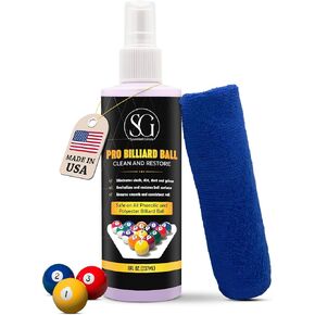Billiard Ball Cleaner and Restorer with Cleaning Cloth - Pool Ball Cleaner for Consistent Roll, Billiard Ball Cleaner Spray for Professional Care - Removes Chalk Residue, Dust, Dirt, and Grime - 8 Oz in Saudi Arabia