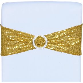 مجموعة Poise3EHome مكونة من 50 وشاحًا للكراسي بالترتر الفضي، وأربطة كرسي قابلة للتمدد لامعة مزدوجة الجوانب مع إبزيم لتزيين حفلات الزفاف وحفلات الزفاف in Kuwait