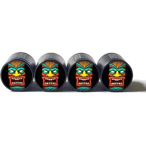 Tiki Head (Style 8) Tire Valve Caps - Black Aluminum - Set of Four in Saudi Arabia