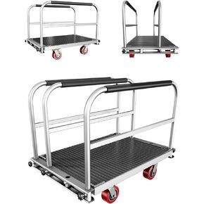 2IN1 Heavy Duty Panel Truck, 36" x 24" Platform Cart w/Rubber Mat & 3 Handrails, 2600 lbs Capacity Drywall & Lumber Cart, Flatbed Cart w/2 Swivel Casters, All-Steel Hand Truck Push Cart in Kuwait