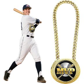 جائزة ميدالية Goutoports Baseball Chain MVP - جائزة قلادة ذهبية كبيرة الحجم بسلسلة دوران مقاس 6 بوصات لبطل الفريق، الدوري الصغير، البيسبول للشباب، الفائز بالبطولة، هدايا الحفلات in Kuwait