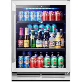 Yeego Beverage Refrigerator & Drink Fridge - 24 inch 180 Cans Beer Cooler Glass Door, 34-54℉ Under Counter Refrigerator Built-in for Drink Soda Wine for Bar Office Bedroom in Kuwait