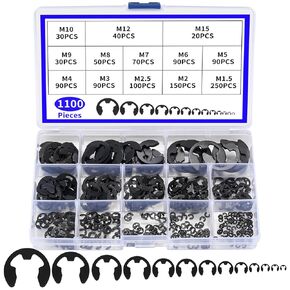 1100 Pcs E-Clip Retaining Rings, C Clips E Clips Assortment Kit, Snap Rings, Black Metal Snap Ring Kit for Auto Parts Repair, Machinery Maintenance, Industrial Equipment (13 Sizes) in Kuwait